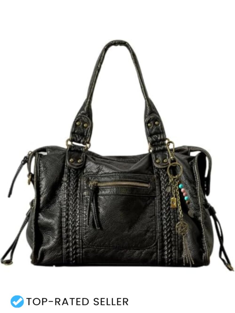 Large Hobo Crossbody Bag Soft Vegan Leather Tote With Tassel
